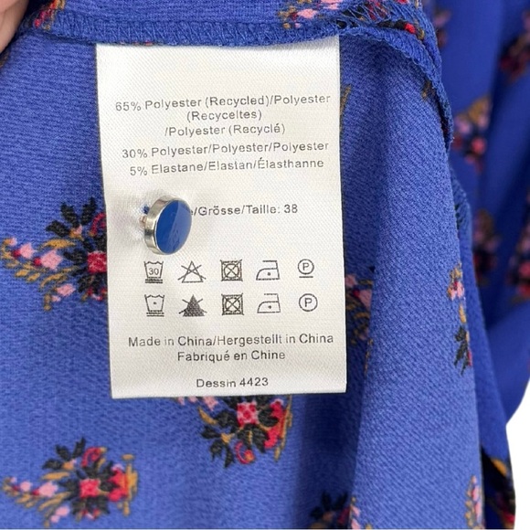 NWT Baum Und Pferdgarten Ahadi Long Sleeve Ruffle Midi Dress 36 Blue Floral - Picture 14 of 16